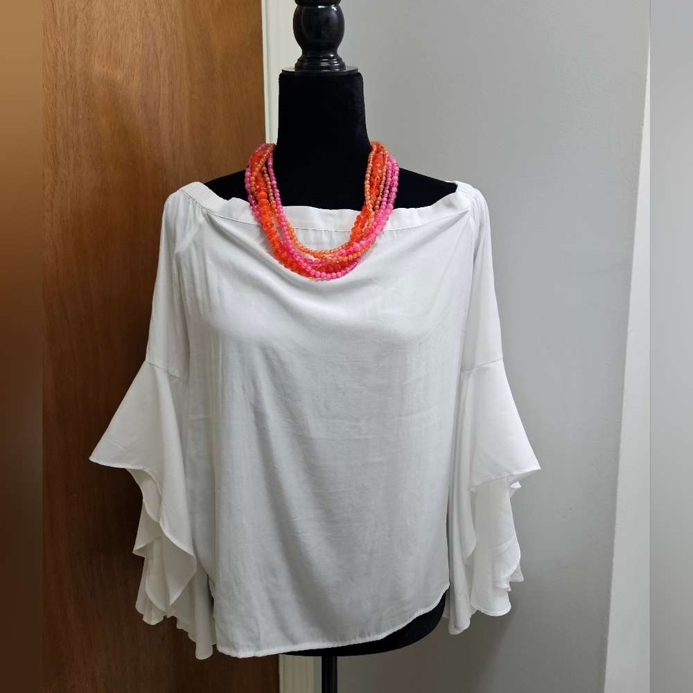 Classic White Bare shoulder Blouse with very cascading Sleeves NWT